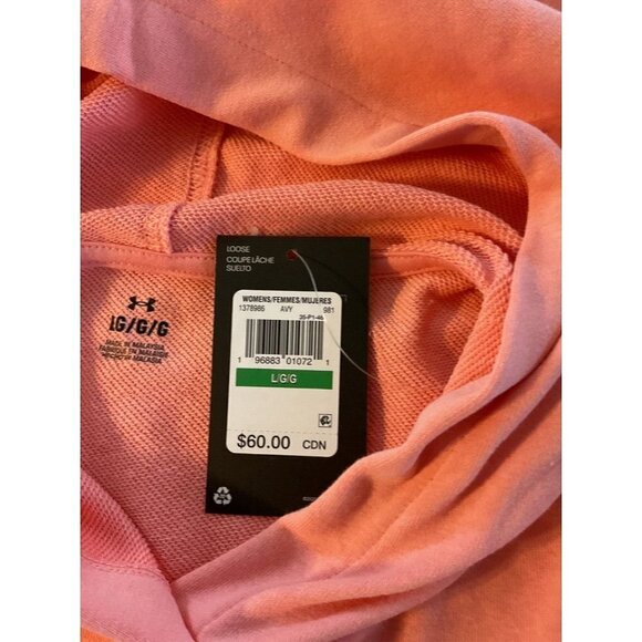 Under Armour L Peach Logo Front Terry Knit Loose Fit Long Sleeve Crop Hoodie - Picture 6 of 6